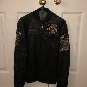 Ed Hardy Black Leather Jacket size Medium
